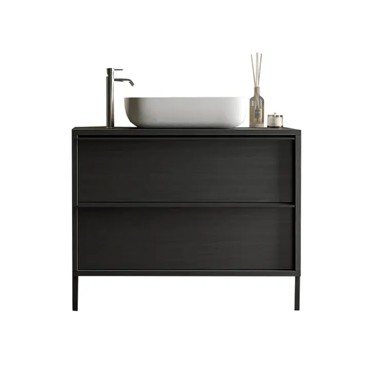 Mobile bagno a terra 79cm con lavabo 2 cassetti nero frassinato Absolut