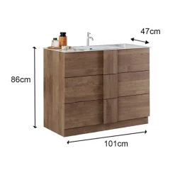 Mobile bagno a terra 100cm con lavabo e specchio rovere scuro Alvarez