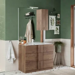 Mobile bagno a terra 100cm con lavabo e specchio rovere scuro Alvarez