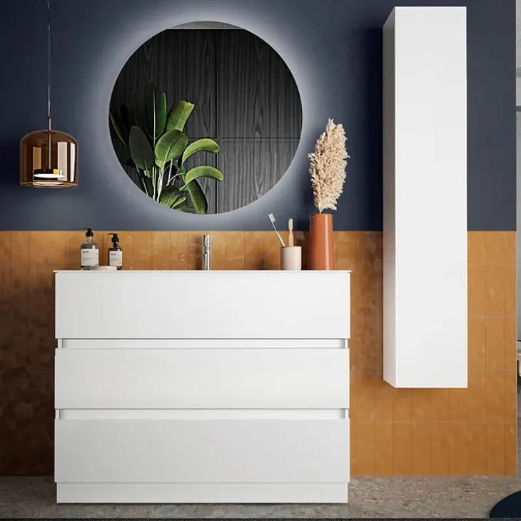 Mobile bagno a terra 100cm con lavabo 3 cassetti bianco lucido Moon