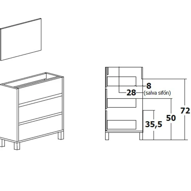 Mobile bagno a terra 82cm con lavabo e specchio 3 cassetti blu chiaro Shutter