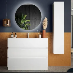 Mobile bagno a terra 80cm con lavabo 3 cassetti bianco lucido Moon