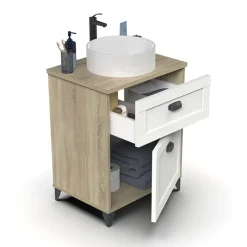 Mobile bagno a terra 61cm con lavabo 1 cassetto 1 anta rovere bianco Ilias