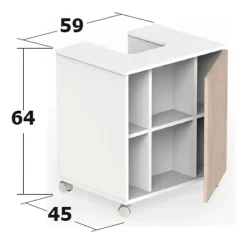 Mobile bagno a terra 64cm con ruote 1 anta rovere bianco Irma
