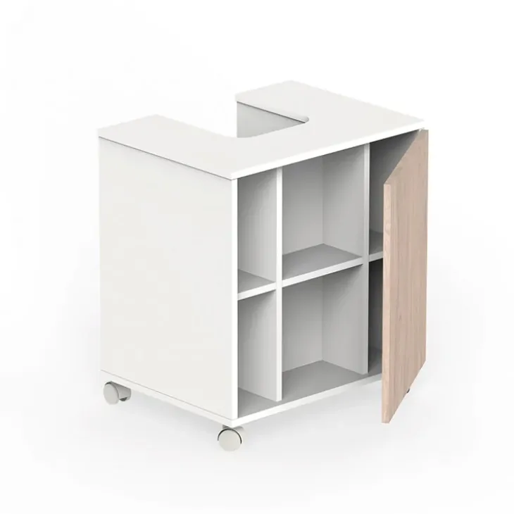 Mobile bagno a terra 64cm con ruote 1 anta rovere bianco Irma