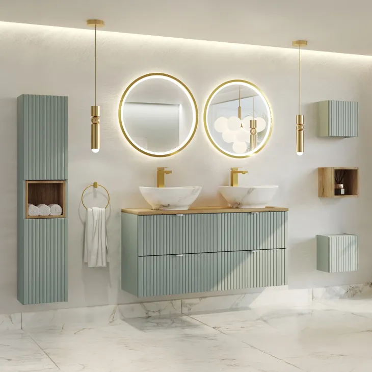 Mobile bagno sospeso cannettato 120cm verde salvia rovere Greeny