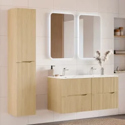 Mobile bagno sospeso cannettato 120cm con doppio lavabo rovere Pretty