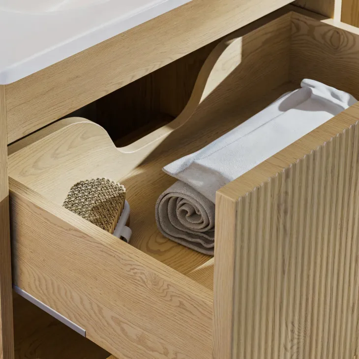 Mobile bagno sospeso cannettato 120cm con doppio lavabo rovere Pretty
