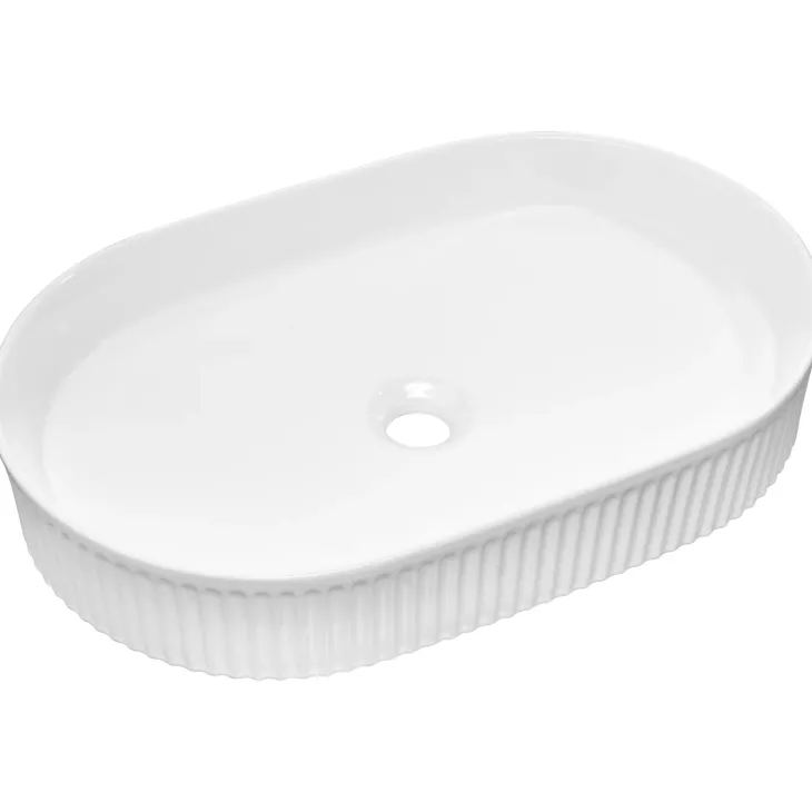 Mobile bagno sospeso cannettato 80cm con lavabo e colonna bianco rovere Cleany