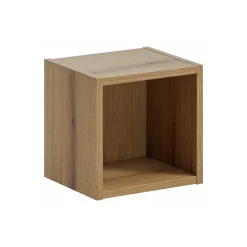 Mobile bagno sospeso cannettato 80cm con lavabo e colonna bianco rovere Cleany