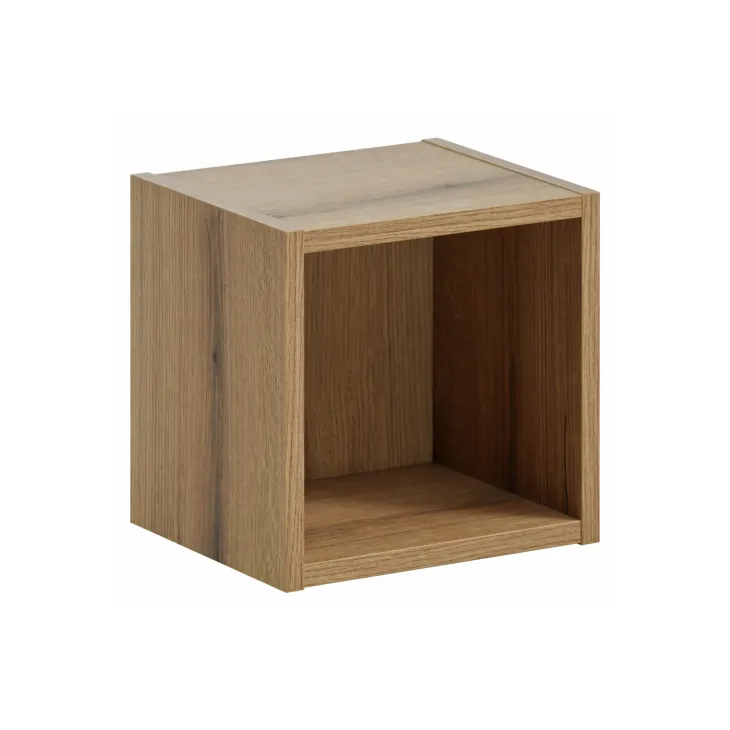 Mobile bagno sospeso cannettato 80cm con lavabo e colonna bianco rovere Cleany