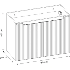 Mobile bagno sospeso cannettato 80cm con lavabo, colonna e 3 pensili bianco rovere Cleany
