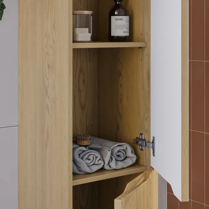 Mobile bagno sospeso cannettato 80cm con colonna rovere Pretty