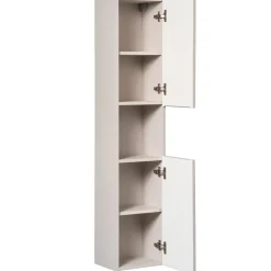 Mobile bagno sospeso cannettato 80cm con lavabo e colonna beige rovere Cleany