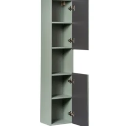 Mobile bagno sospeso cannettato 80cm con lavabo e colonna verde salvia rovere Greeny