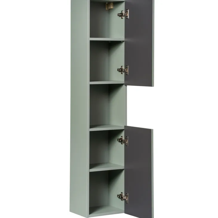 Mobile bagno sospeso cannettato 80cm con lavabo e colonna verde salvia rovere Greeny