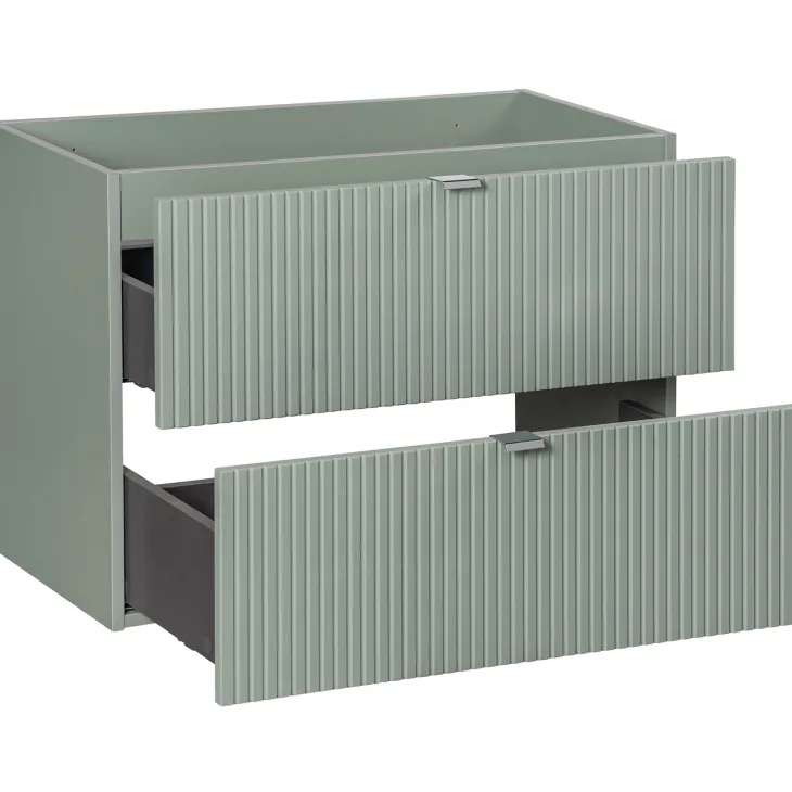 Mobile bagno sospeso cannettato 80cm con lavabo e colonna verde salvia rovere Greeny