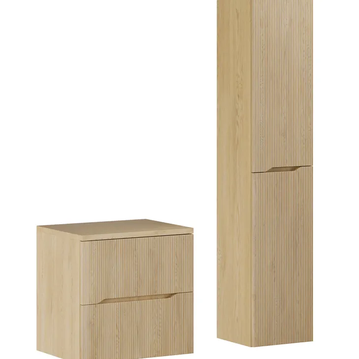 Mobile bagno sospeso cannettato 60cm con colonna rovere Pretty
