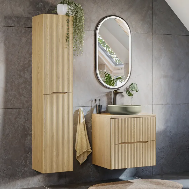 Mobile bagno sospeso cannettato 60cm con colonna rovere Pretty