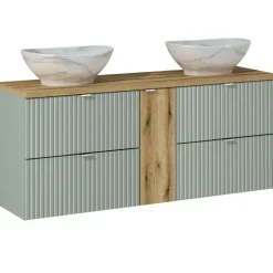 Mobile bagno sospeso cannettato 140cm 4 cassetti verde salvia rovere Greeny
