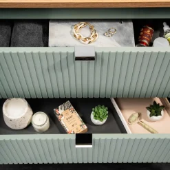 Mobile bagno sospeso cannettato 140cm 4 cassetti verde salvia rovere Greeny