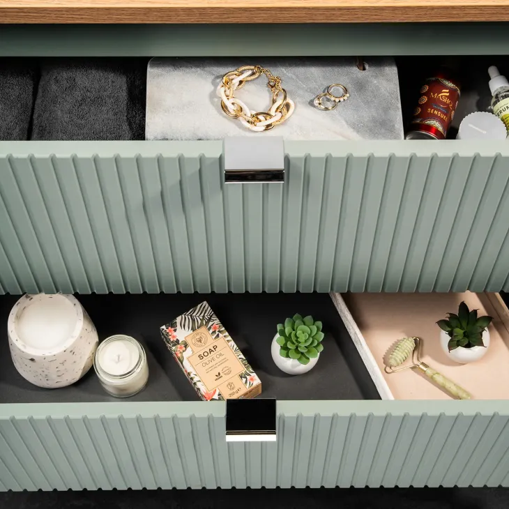 Mobile bagno sospeso cannettato 140cm 4 cassetti verde salvia rovere Greeny