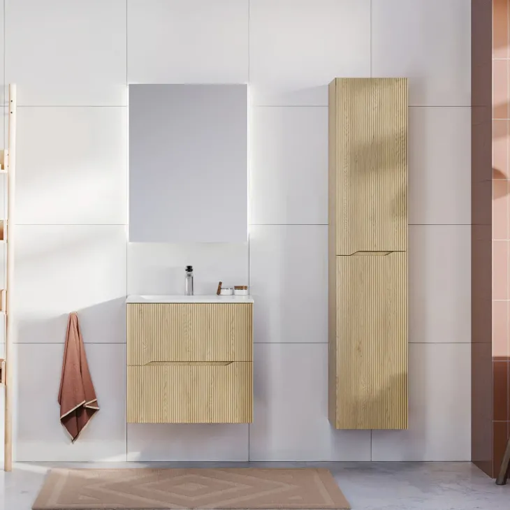 Mobile bagno sospeso cannettato 60cm con lavabo rovere Pretty