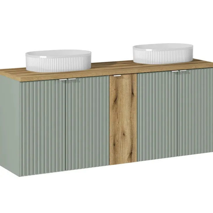 Mobile bagno sospeso cannettato 140cm 5 ante verde salvia rovere Greeny