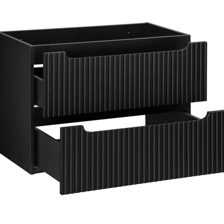 Mobile bagno sospeso cannettato 100cm con lavabo e colonna nero rovere Cleany