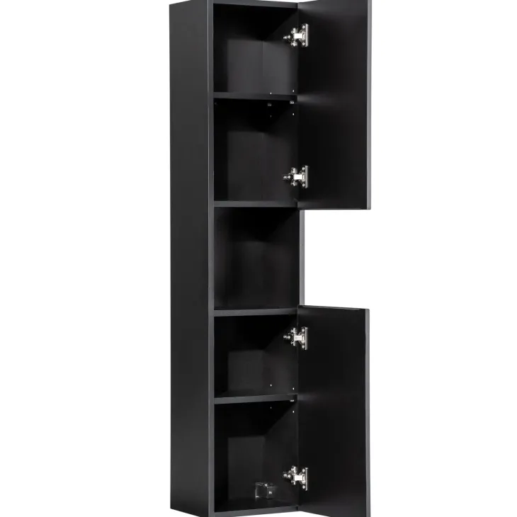 Mobile bagno sospeso cannettato 100cm con lavabo e colonna nero rovere Cleany