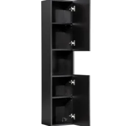 Mobile bagno sospeso cannettato 80cm con lavabo e colonna nero rovere Cleany