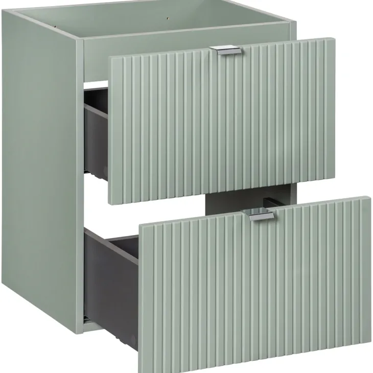 Mobile bagno sospeso cannettato 50cm con lavabo, specchio e colonna verde salvia rovere Greeny