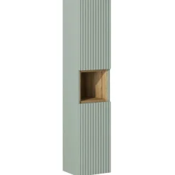 Mobile bagno sospeso cannettato 50cm con lavabo, specchio e colonna verde salvia rovere Greeny
