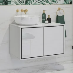Mobile bagno sospeso 78cm 2 ante bianco lucido nero Linda
