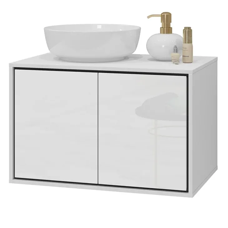 Mobile bagno sospeso 78cm 2 ante bianco lucido nero Linda