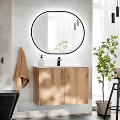 Mobile bagno sospeso 80cm 2 ante con lavabo rovere Rovery