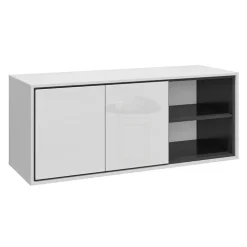 Mobile bagno sospeso 120cm 2 ante e 2 vani a giorno bianco lucido nero Linda