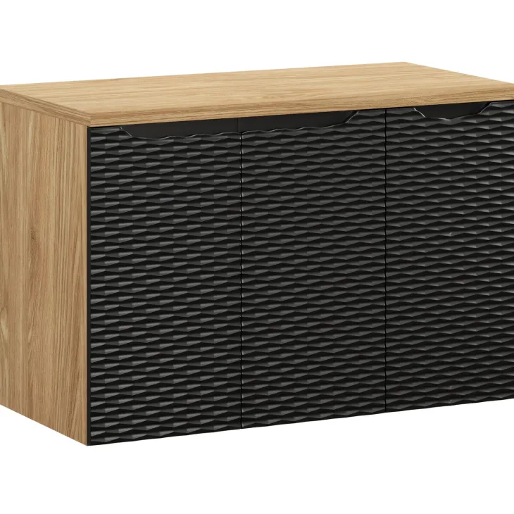 Mobile bagno sospeso 90cm 3 ante nero rovere Swim