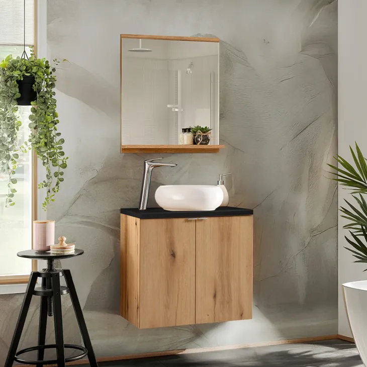 Mobile bagno sospeso 60cm 2 ante rovere nero Rovery