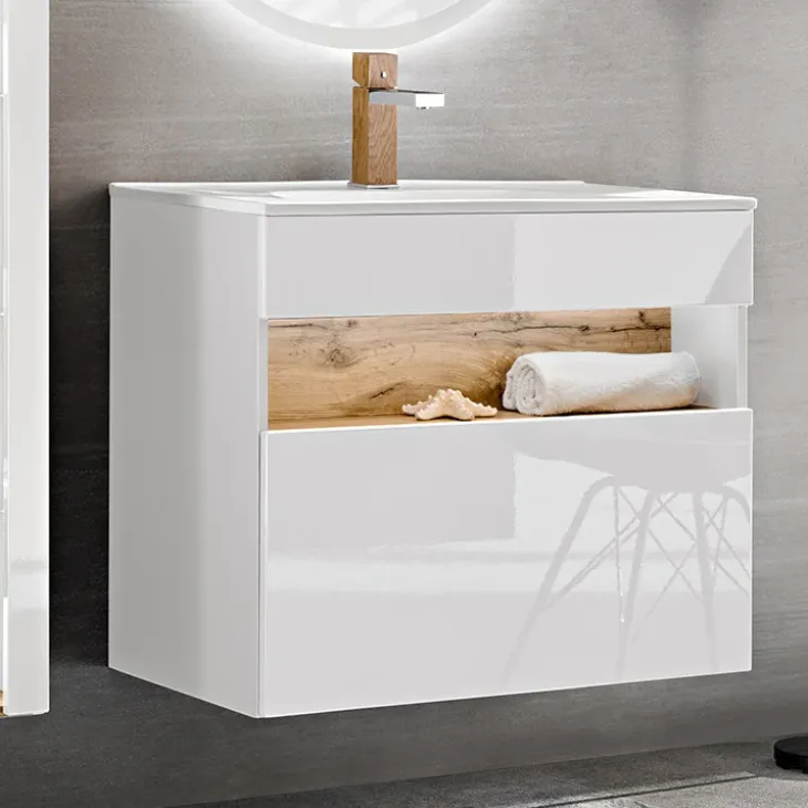 Mobile bagno sospeso 80cm bianco rovere Jachal