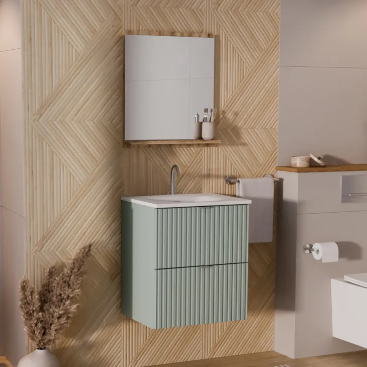 Mobile bagno sospeso 50cm cannettato con lavabo 2 cassetti verde salvia Greeny