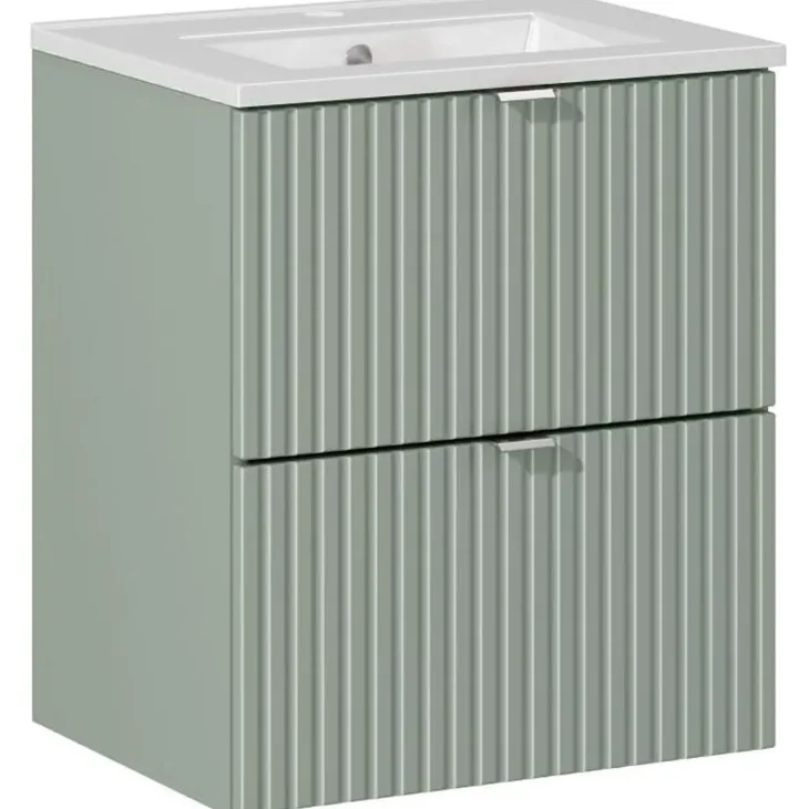 Mobile bagno sospeso 50cm cannettato con lavabo 2 cassetti verde salvia Greeny