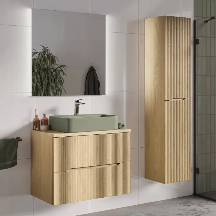 Mobile bagno sospeso 80cm cannettato 2 cassetti rovere Pretty