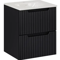 Mobile bagno sospeso 50cm cannettato con lavabo 2 cassetti nero Cleany