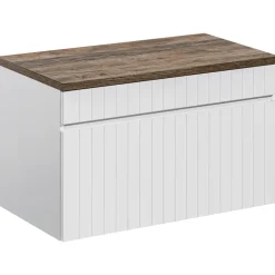 Mobile bagno sospeso 80cm cannettato 1 cassettone bianco quercia Autentic