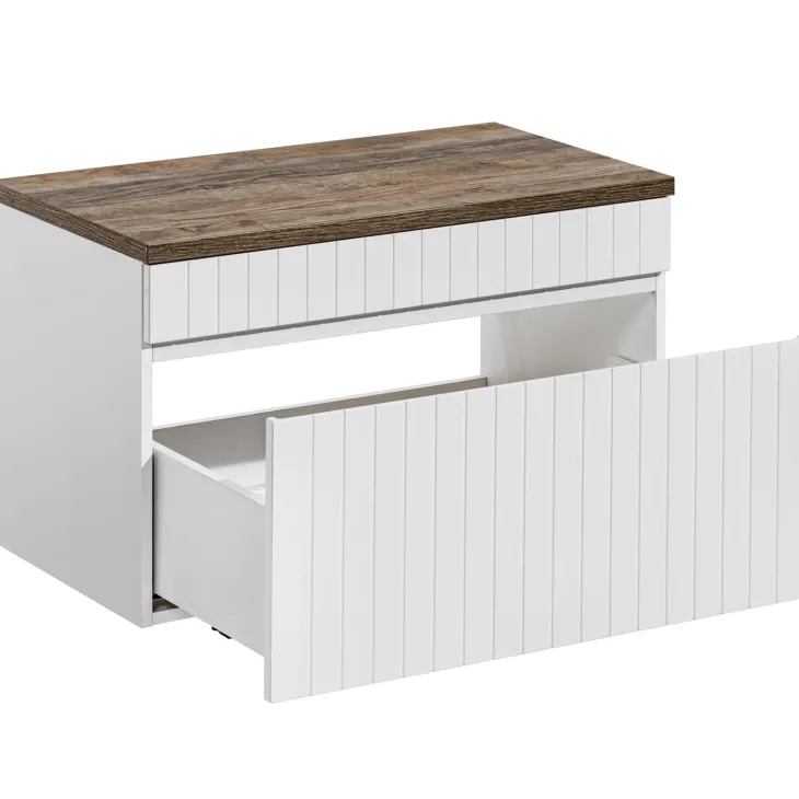Mobile bagno sospeso 80cm cannettato 1 cassettone bianco quercia Autentic