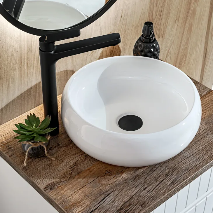 Mobile bagno sospeso 80cm cannettato 1 cassettone bianco quercia Autentic