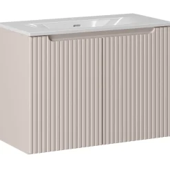 Mobile bagno sospeso 80cm cannettato con lavabo 2 ante beige Cleany