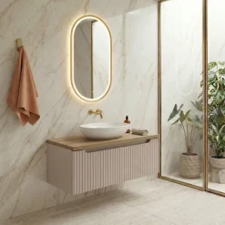 Mobile bagno sospeso 80cm cannettato 1 cassetto beige rovere Cleany
