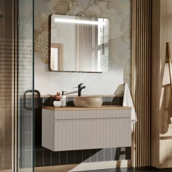 Mobile bagno sospeso 100cm cannettato 1 cassettone beige Autentic